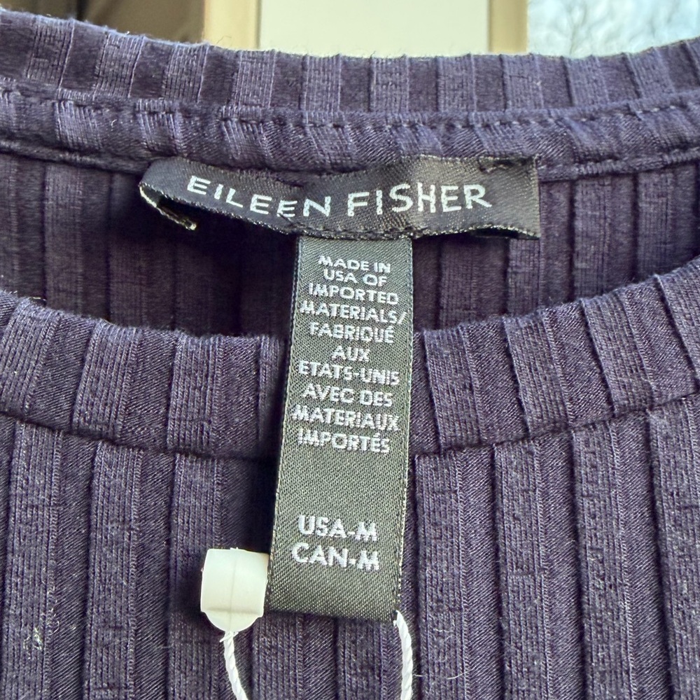 🆕 Eileen Fisher Ribbed Top Size M Dark Navy Stretch Minimalist Chic Office Work - Picture 13 of 16